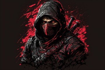 Dark ninja illustration, manga and anime style. Generative AI