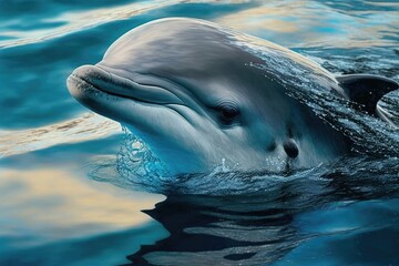 Close up dolphin in the sea. Generative AI. - obrazy, fototapety, plakaty