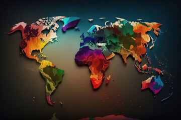 Colorful world map illustration, background. Generative AI