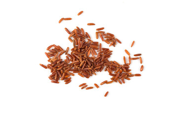 Red rice closeup on white