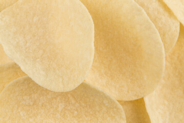 Prepared potato chips snack closeup view
