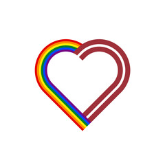 unity concept. heart ribbon icon of rainbow and latvia flags. PNG