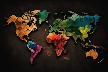 Colorful world map illustration. Generative AI