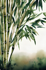 Watercolor painting of exotic bamboo trees pattern and background
