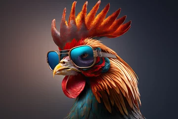 Rooster Wearing Sunglasses with Space for Copy (Generative AI)