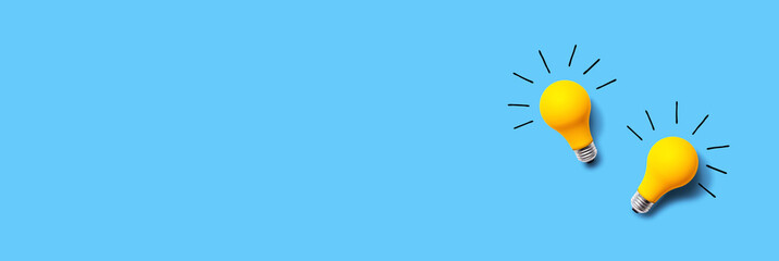 Yellow light bulbs - flat lay from above