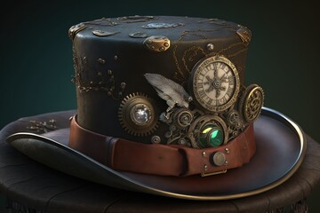 Steampunk style top hat illustration, background. Generative AI