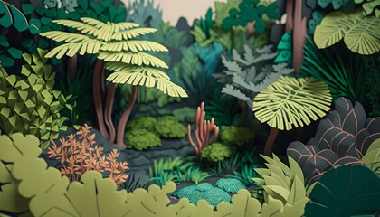 A paper cut out of a jungle scene made with generative AI