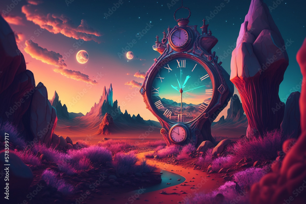 Sticker Wallpaper featuring a surreal time travel landscape Generative AI