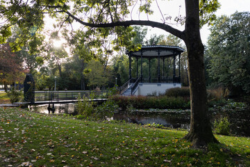 Beautiful Gazebo in a Pond at Vondelpark during Autumn in Amsterdam