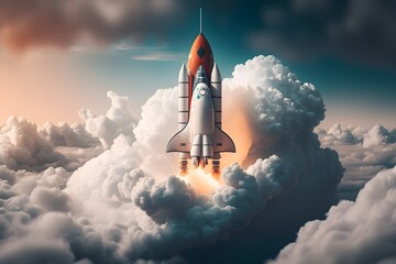 A rocket takes off into the clouds made with generative AI