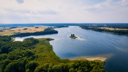 A beautiful spring day with sunshine provided the perfect opportunity for a drone to capture a stunning panorama of a lake in Poland's Lubuskie Voivodeship.