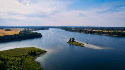 A beautiful spring day with sunshine provided the perfect opportunity for a drone to capture a stunning panorama of a lake in Poland's Lubuskie Voivodeship.