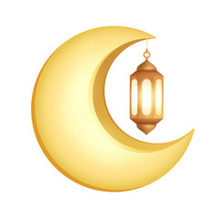Crescent Moon with islamic hanging decoration - Lantern. Isolated.