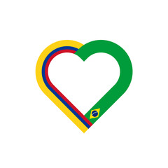 unity concept. heart ribbon icon of colombia and brazil flags. PNG