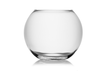 Empty glass fishbowl isolated, without glare. Reflection on the surface. Back light.	

