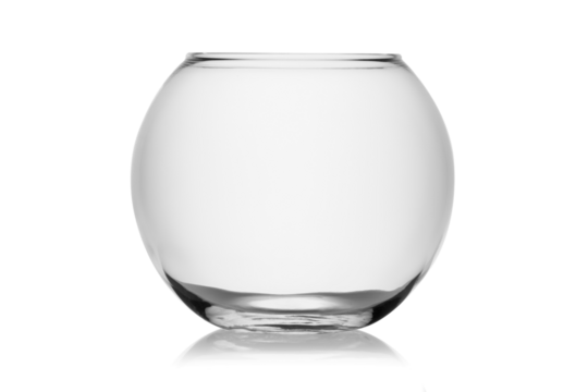 Empty glass fishbowl isolated, without glare. Reflection on the surface. Back light.	

