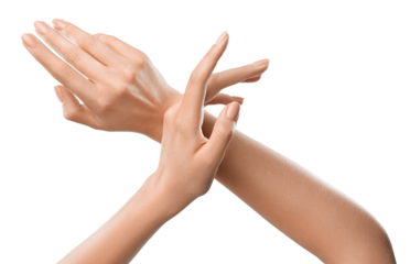 Woman' hands, accentuating natural beauty. Makeup or skincare ads, jewelry or fashion promotion concept.