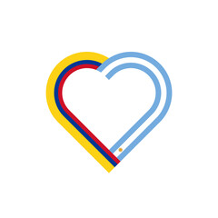 unity concept. heart ribbon icon of colombia and argentina flags. transparent png background