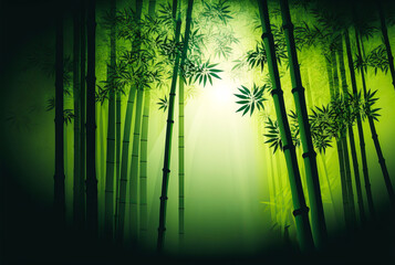 Obraz na płótnie Canvas Sublime sunlight passing through a bamboo forest symbol of China, offering captivating rays of light and a magical atmosphere. Generative AI