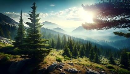 Forest in front of a mountain range