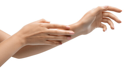 Soft hands are happy hands! Close-up of hands getting a refreshing hydration boost. Health and wellness websites or advertisements concept.