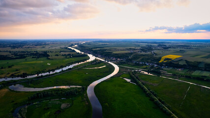 A beautiful spring day with sunshine provided the perfect opportunity for a drone to capture a stunning panorama of a lake in Poland's Lubuskie Voivodeship.