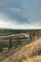 Fototapeta na wymiar view of the glenmore causeway over the glenmore reservoir. Calgary, Alberta, Canada