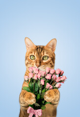 Bengal cat with flowers. Gift for Valentines Day and Mothers Day.