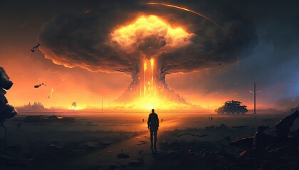 Fototapeta premium A man watching the end of the world, generative ai