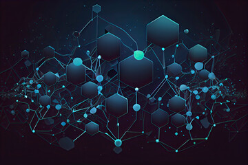 Abstract futuristic - Molecules technology with polygonal shapes on dark blue background