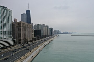 Fototapeta na wymiar Aerial view of Chicago, Illinois. USA Lake Michigan-Lake Shore Drive