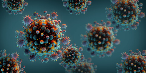 Macro coronavirus(covid-19), Microscopic virus close up concept. Generative AI