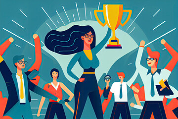 Success woman, female leadership or successful manager, woman lead team to achieve goal, award winner concept
