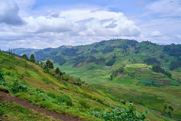 Fototapeta na wymiar View of the hillside in rural Uganda