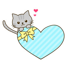 グレーのトラ猫とハート　メッセージカード