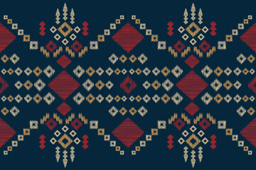 Ethnic Ikat fabric pattern geometric style.African Ikat embroidery Ethnic oriental pattern navy blue background. Abstract,vector,illustration.For texture,clothing,wrapping,decoration,carpet.