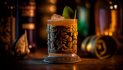 Rum cocktail in a tiki glass generated by AI

