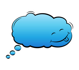 Cloud character in blue color. Cartoon cloud in vector. Cloud computing concept illustration. Speech bubble.