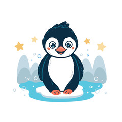 Cute penguin character, vector hand drawn art
