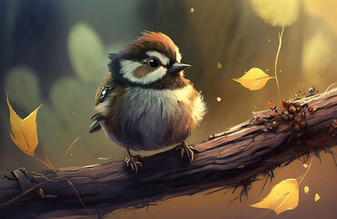 A beautiful bird sitting on a branch. An idea for a graphic for World Migratory Bird Day, created with Generative AI