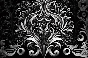 Abstract ornate black and white color background. Patterned color background. Generative AI