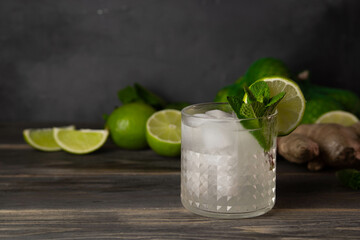 Moscow Mule Cocktail Isolated on White Background. A Moscow mule is a cocktail made with vodka, spicy ginger beer, and lime juice. Selective focus.