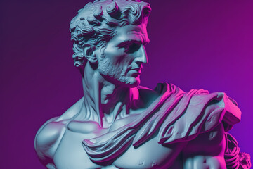 Neon Greek Statue, Generative Ai