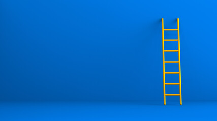 A ladder is in the corner of a blue wall Goal and Target concept - 3d rendering 3d illustration