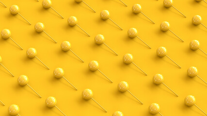 Yellow lollypop candy grid on yellow background - 3d rendering 3d illustration
