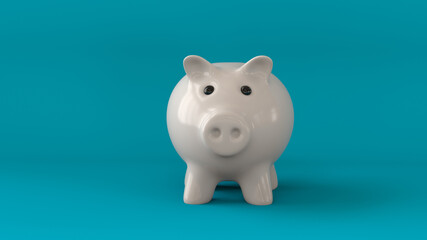 A white piggy bank with a blue background - 3d Rendering, 3d illustration 