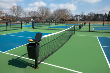 Pickleball Court Complex with Paddles and Balls