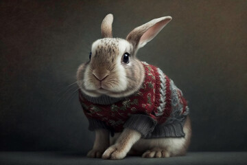 Obraz na płótnie Canvas Rabbit with christmas clothes Generative AI