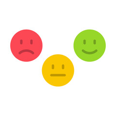 Satisfaction rating, customer feedback emotions. Positive, neutral and negative, emoticons of different mood.